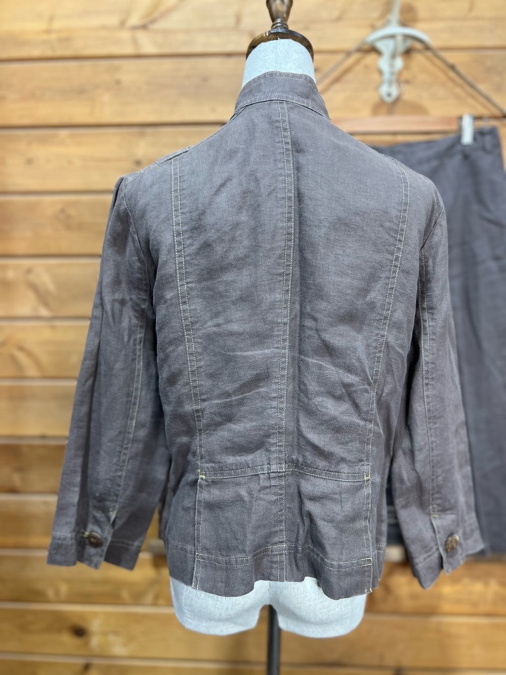 Sigrid Olsen 100% Linen Dark Taupe Matching Set Jacket Petite 8 Pants Petite 6 - Picture 3 of 15